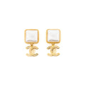 Chanel Square CC Logo Drop Earrings Gold Tone