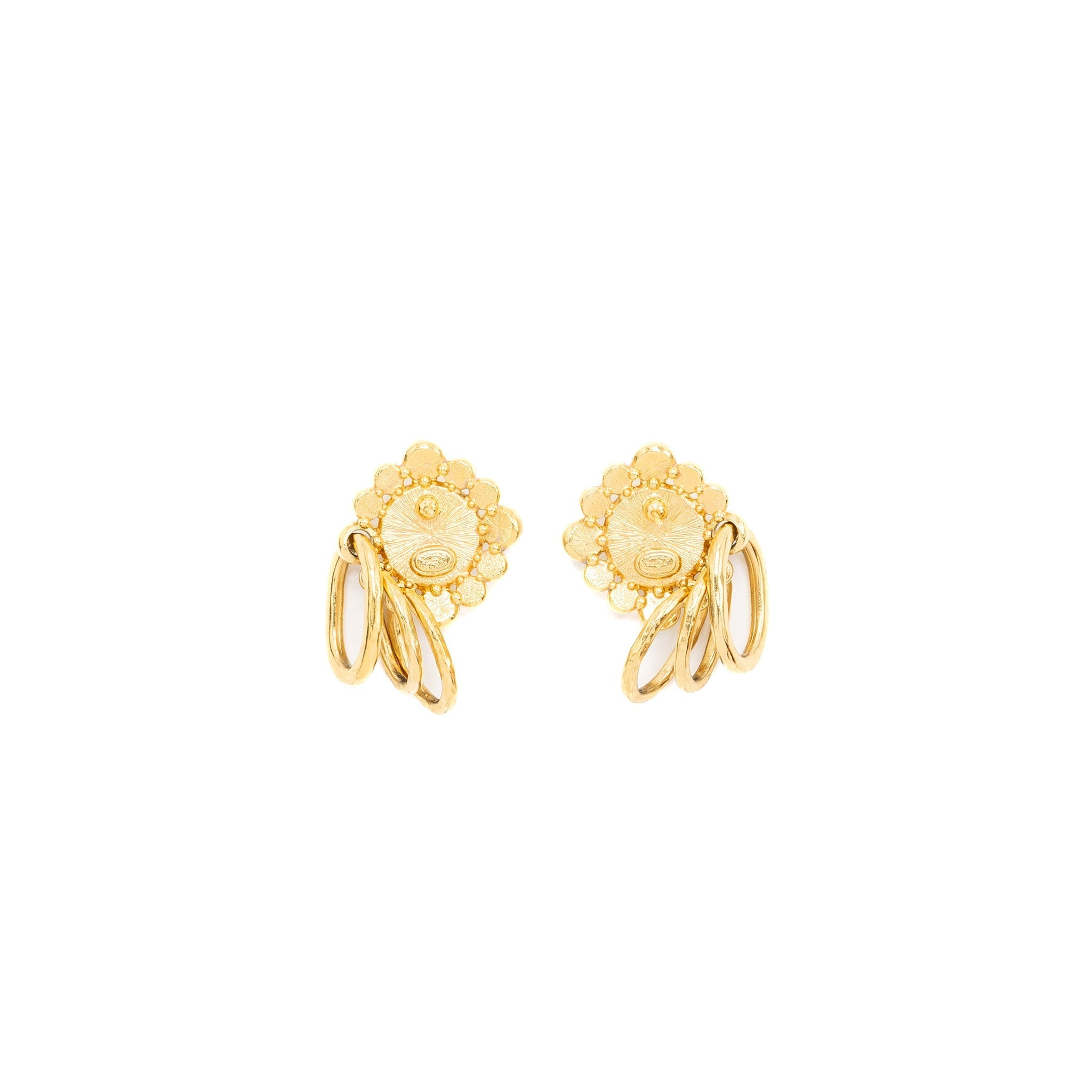 Chanel quilt earrings with cc logo and pearl gold tone