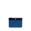 Chanel CC Logo Quilted Zip Pouch / Clutch shiny sheepskin Black/ Blue