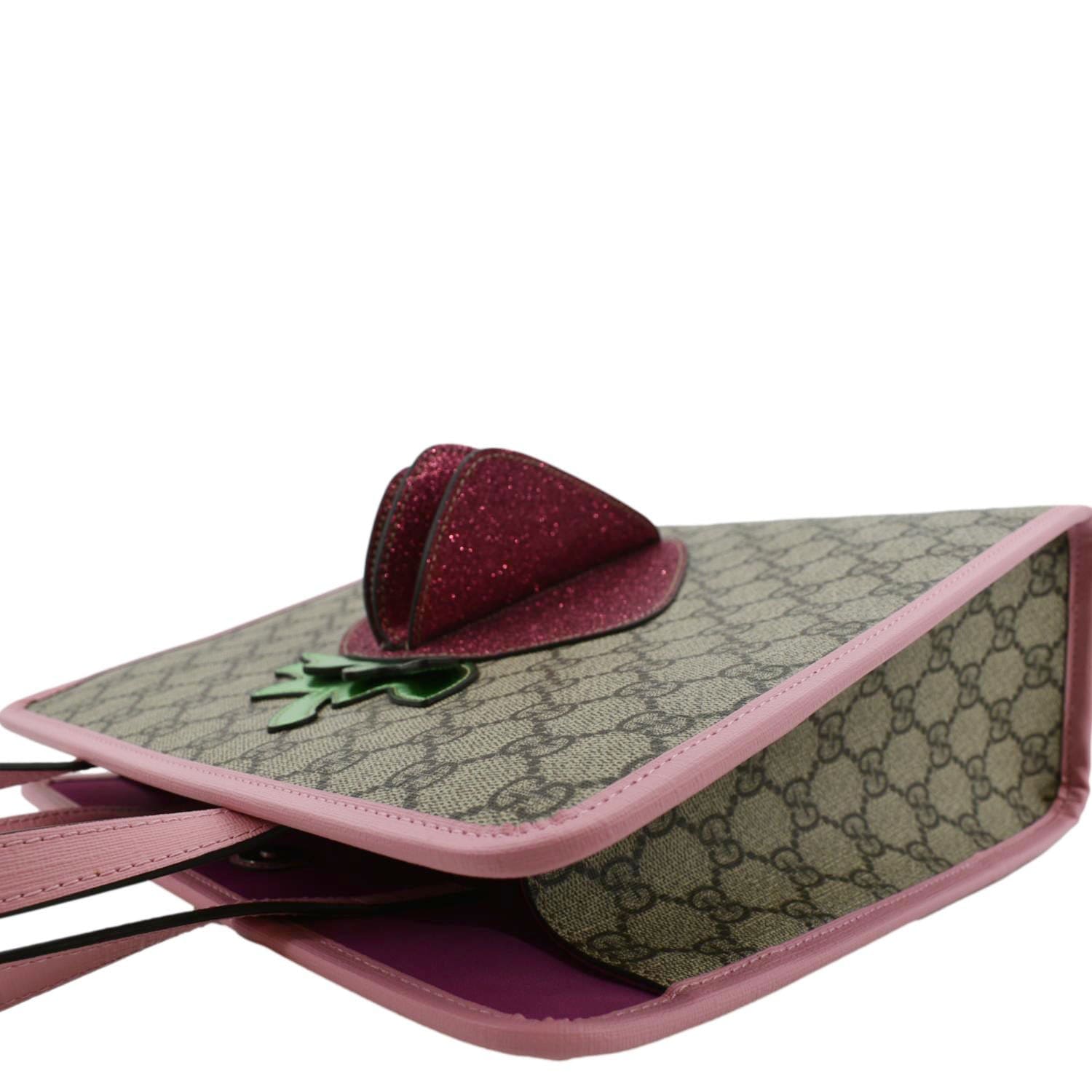 GUCCI Kids Strawberry GG Supreme Canvas Tote Bag Beige 630589