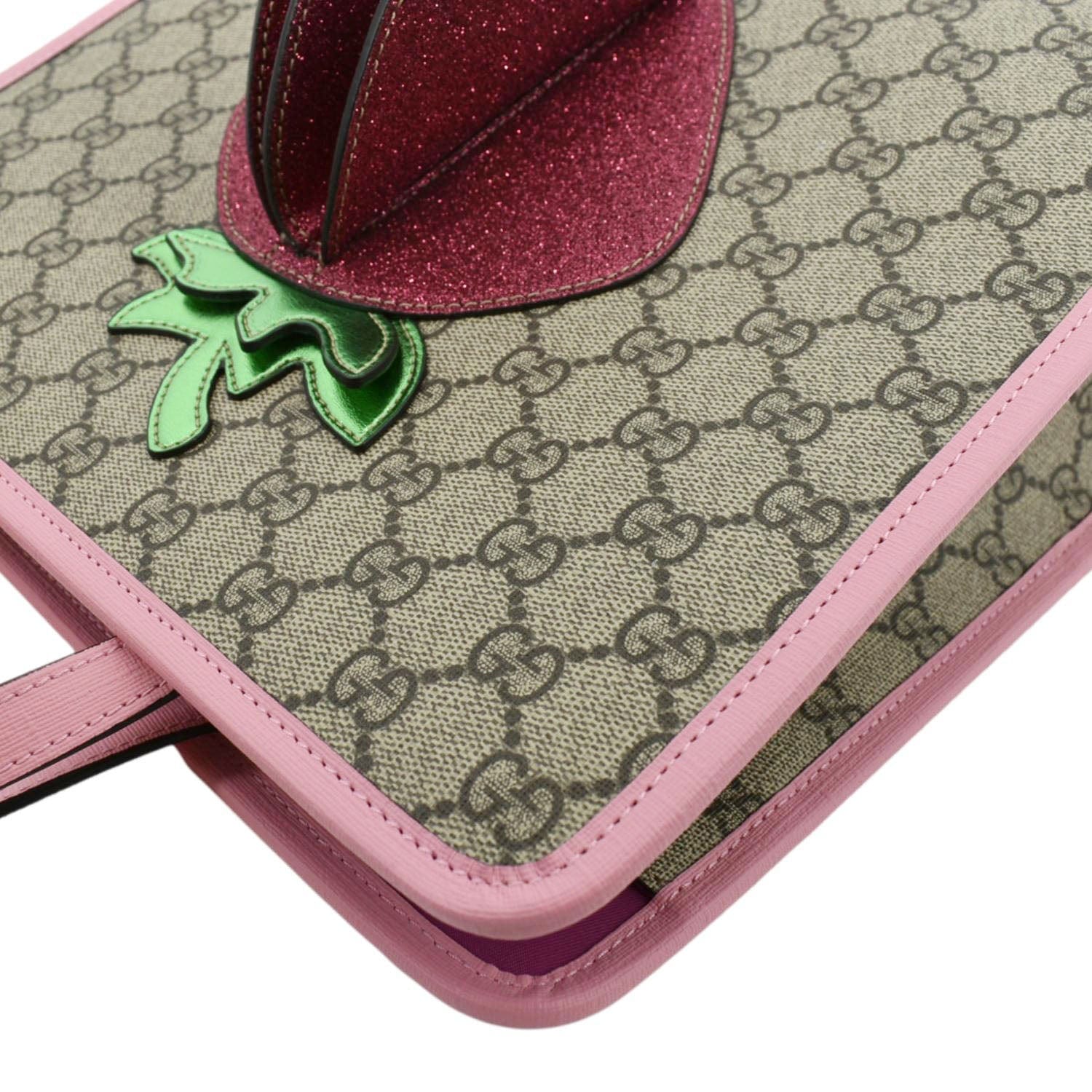 GUCCI Kids Strawberry GG Supreme Canvas Tote Bag Beige 630589