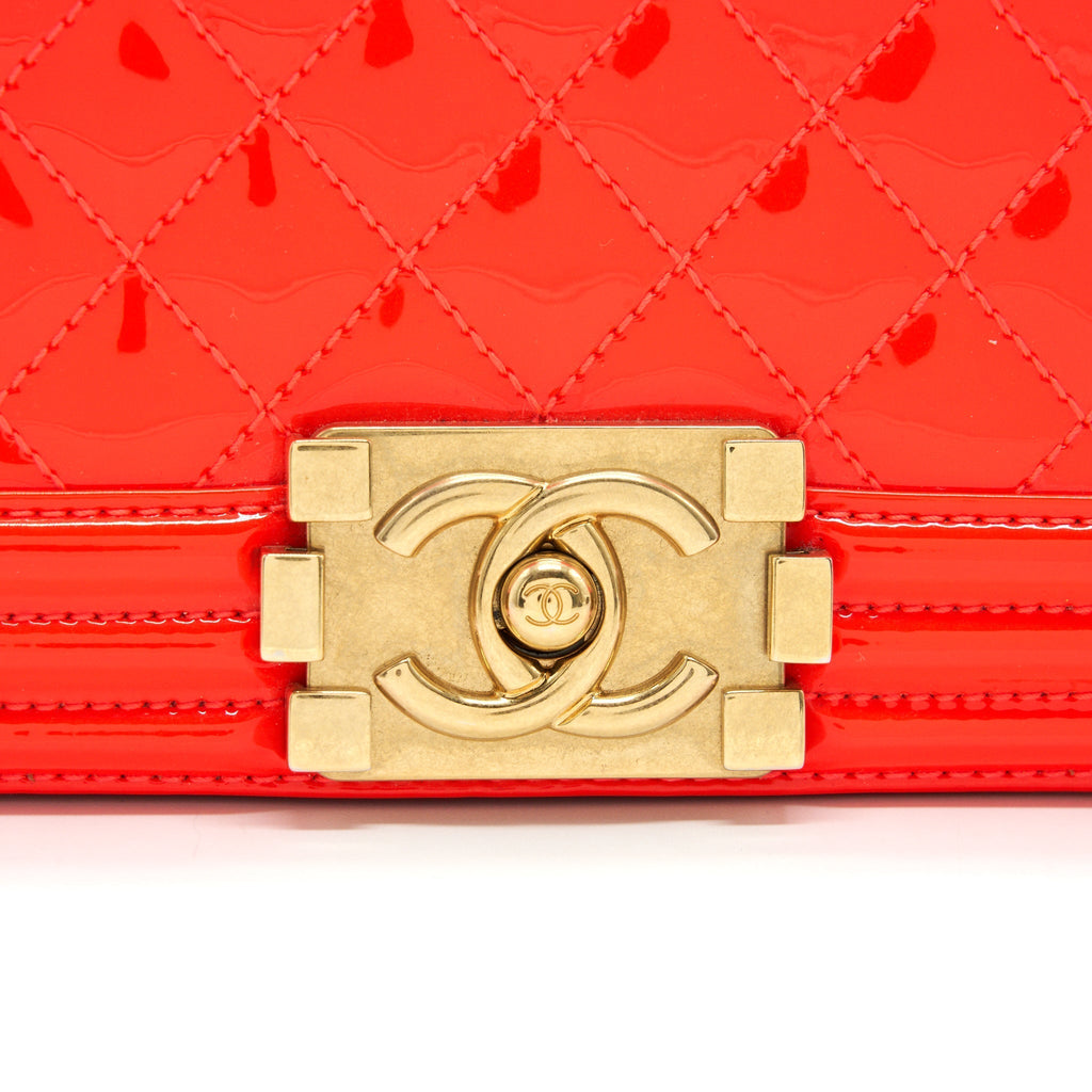 Chanel Small Boy Bag patent leather Bright Orange