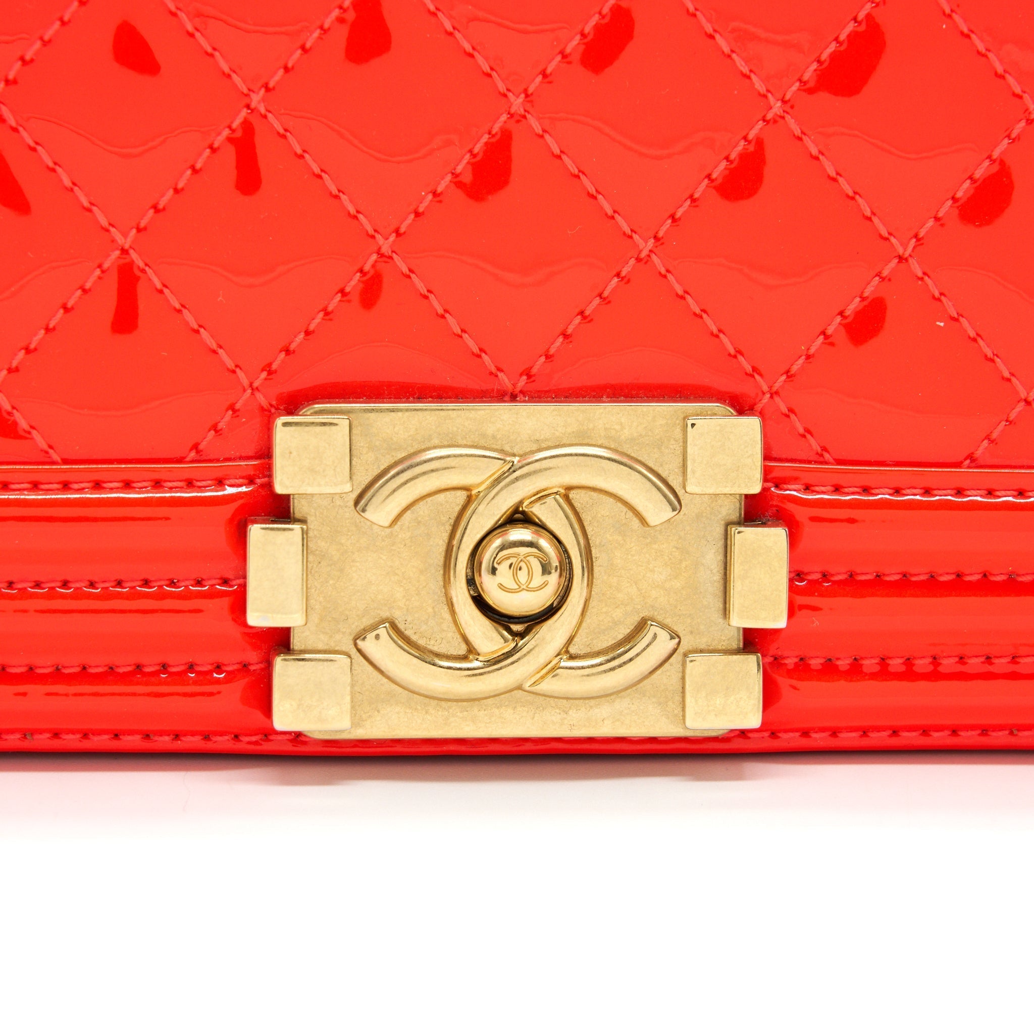 Chanel Small Boy Bag patent leather Bright Orange