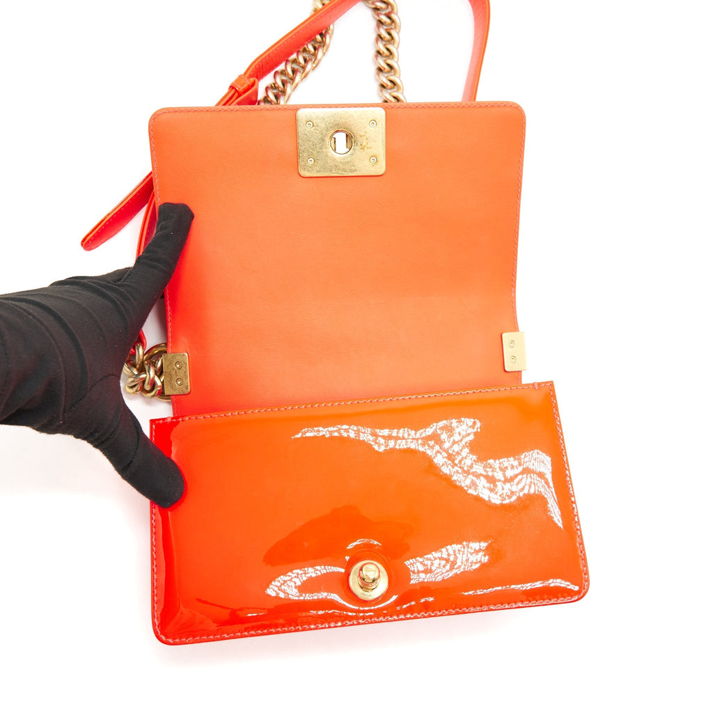 Chanel Small Boy Bag patent leather Bright Orange
