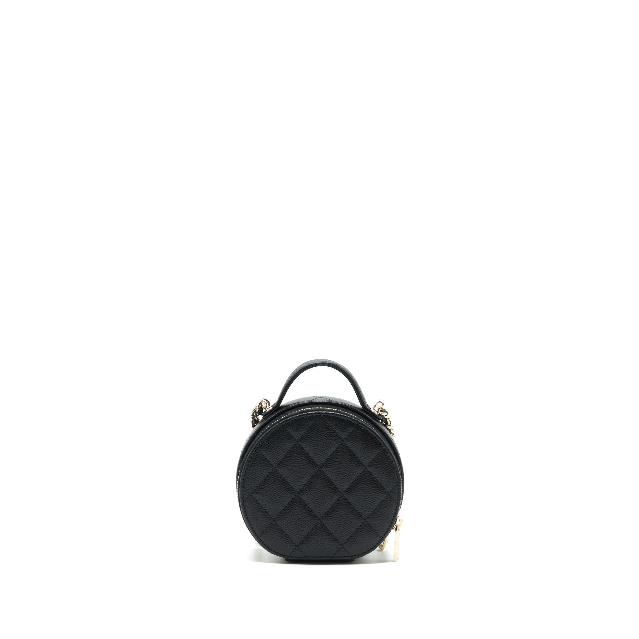Chanel 22C Top Handle Mini Round Vanity On Chain Caviar Black L