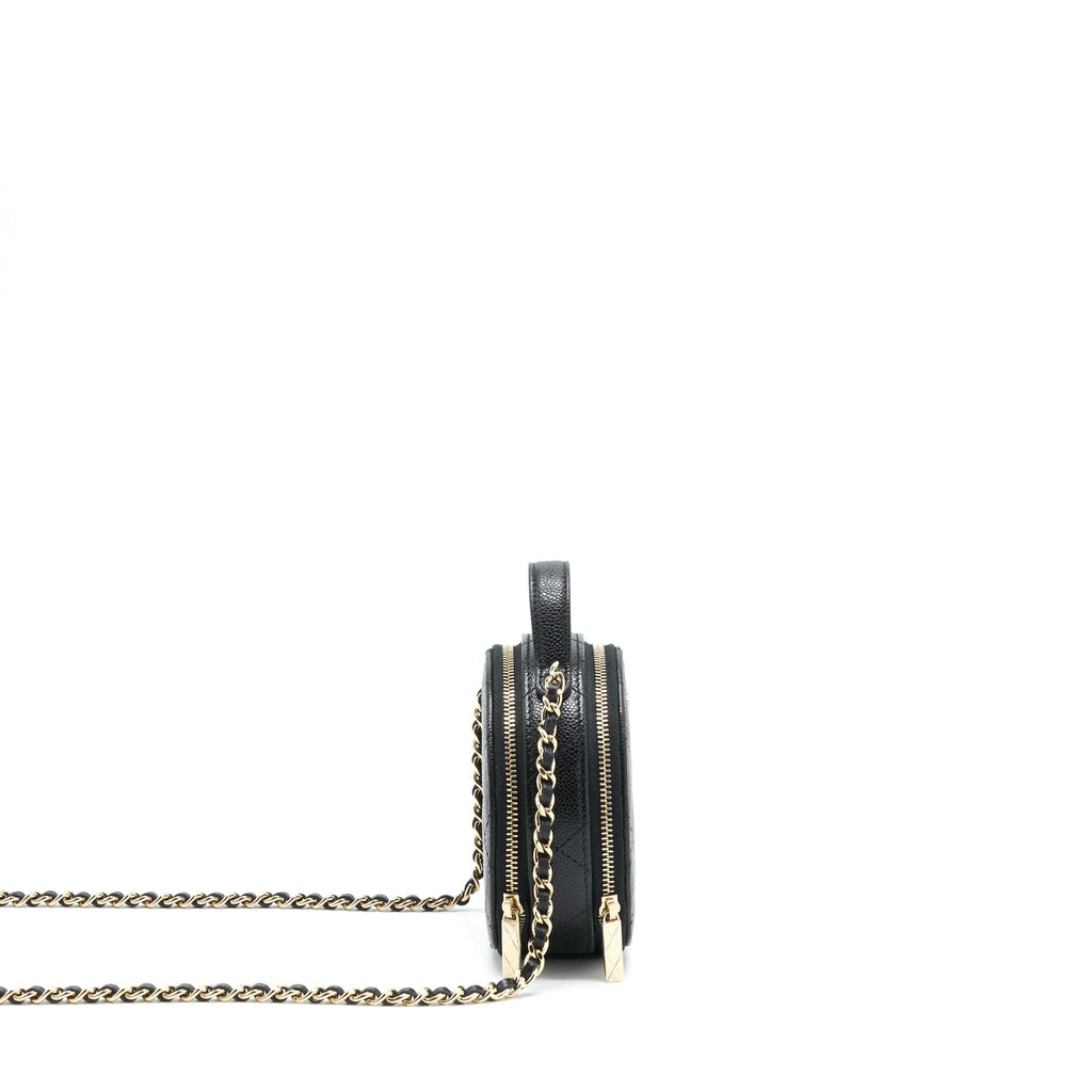 Chanel 22C Top Handle Mini Round Vanity On Chain Caviar Black L