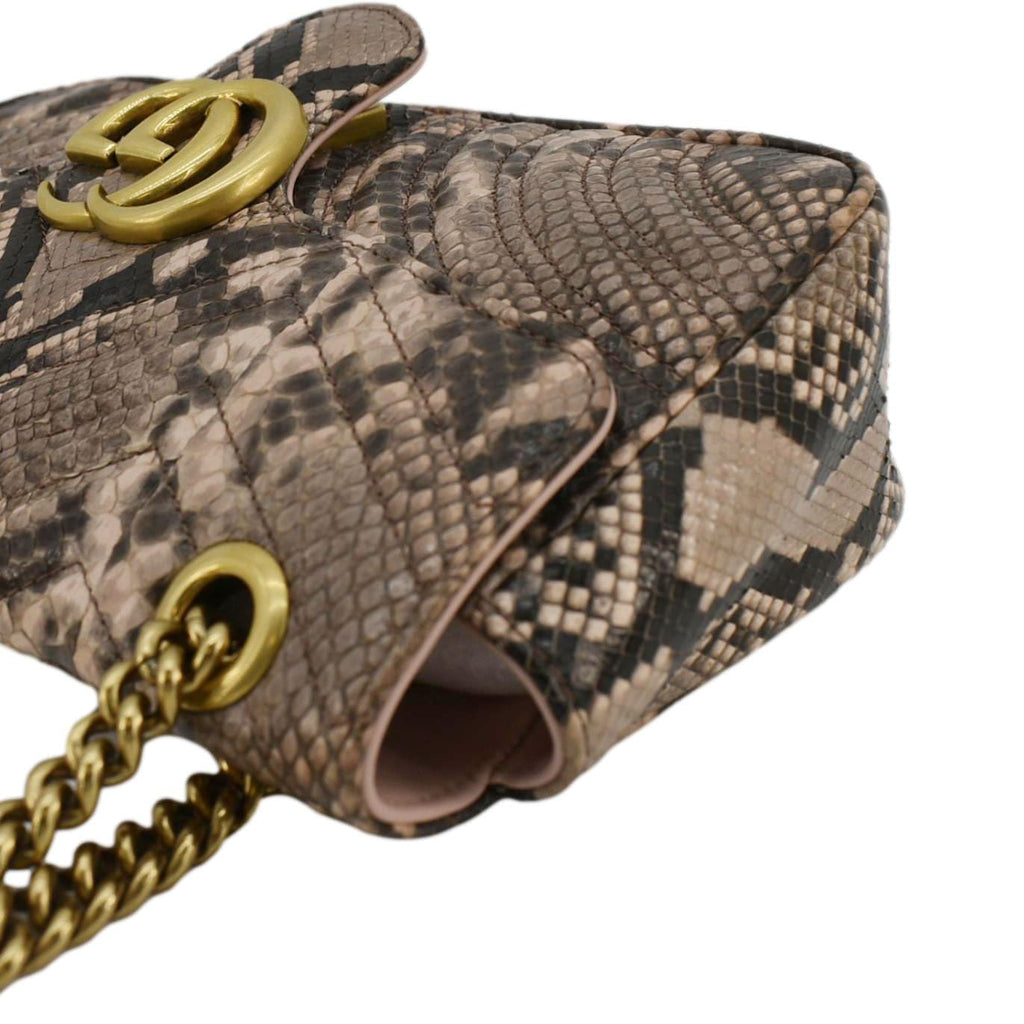 GUCCI GG Marmont Snake Print Leather Crossbody Bag Brown 443497