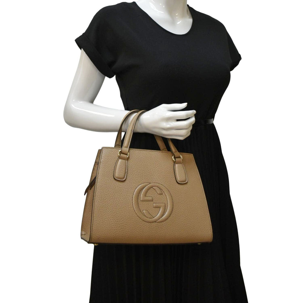 GUCCI Soho Leather Top Handle Hobo Bag Beige 607722