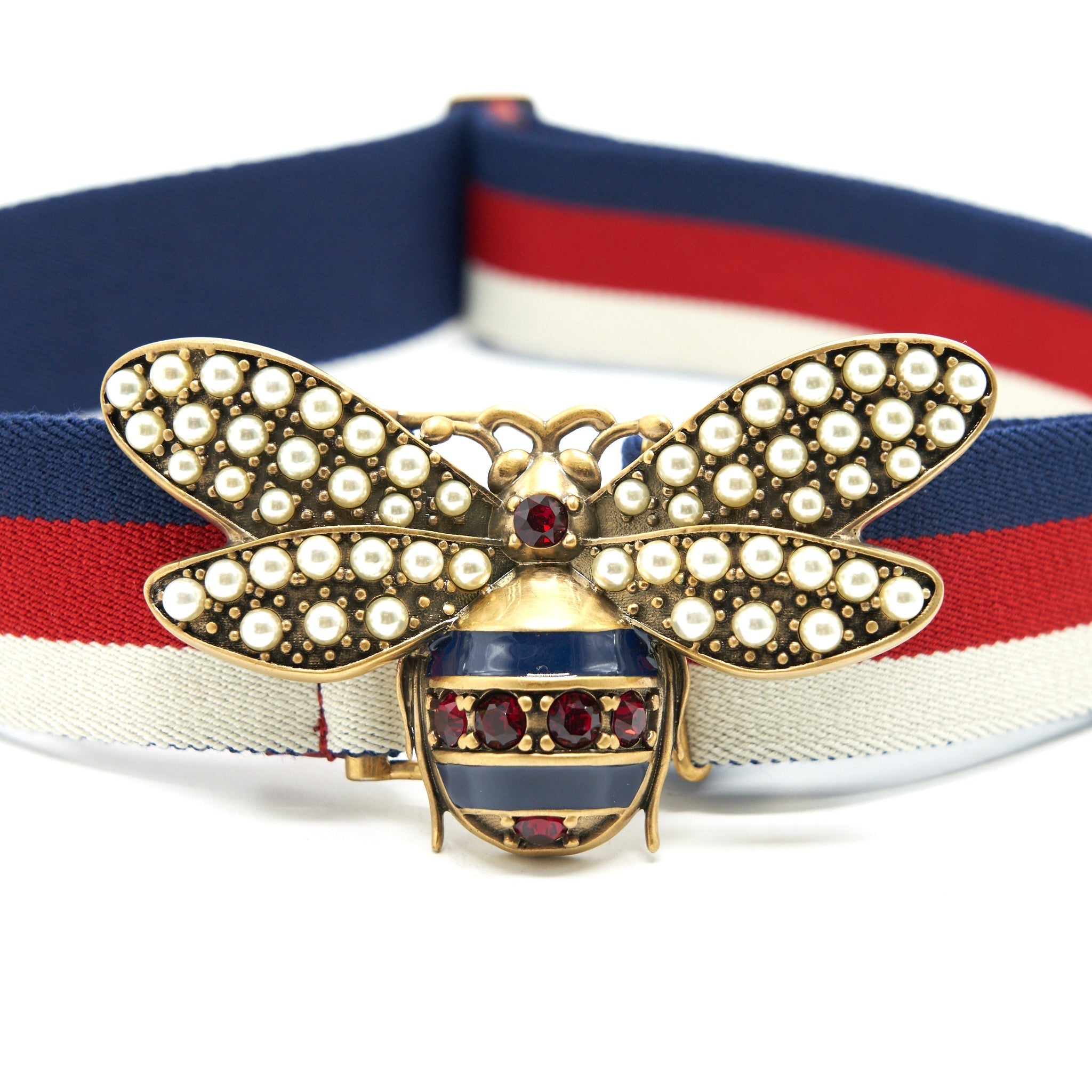 Gucci Web Belt With Bee Blue/Red