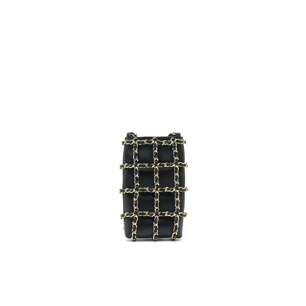 Chanel Gold Clutch O Chain Phone Holder black
