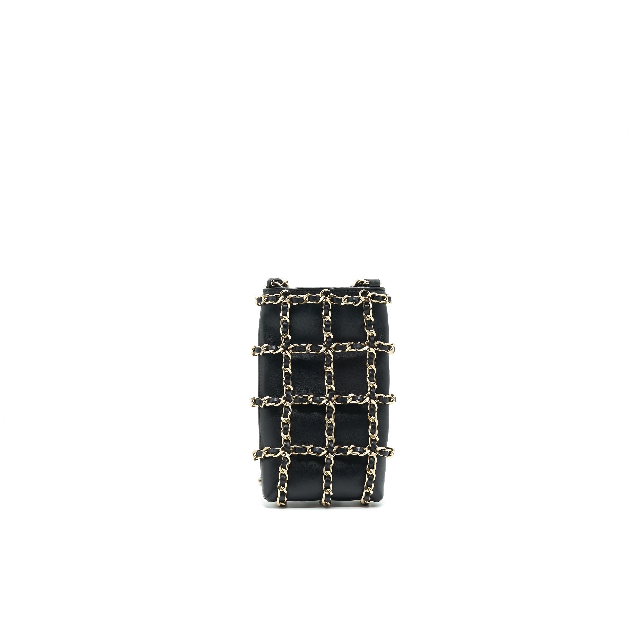 Chanel Gold Clutch O Chain Phone Holder black