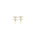 Chanel CC Logo and Pearl Drop Earrings Light Gold Tone