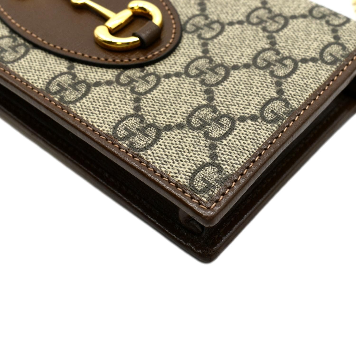 GUCCI Horsebit 1955 GG Supreme Canvas Crossbody Chain Wallet Beige 621392