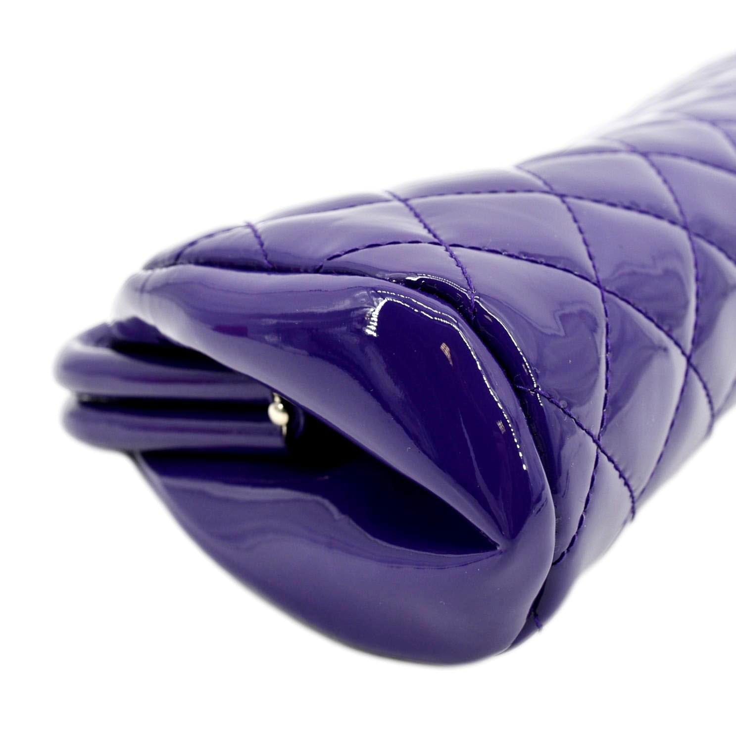 CHANEL Timeless Quilted Patent Leather Clutch Bag Purple