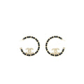Chanel 22P Round CC With Black Leather Earrings Light Gold Tone