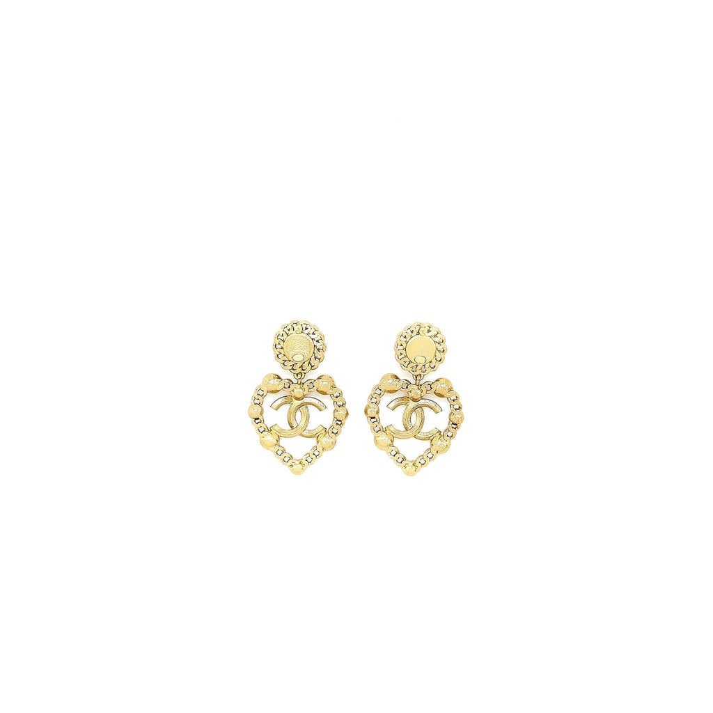 Chanel Giant Heart Drop Earrings Gold Tone Multicolour