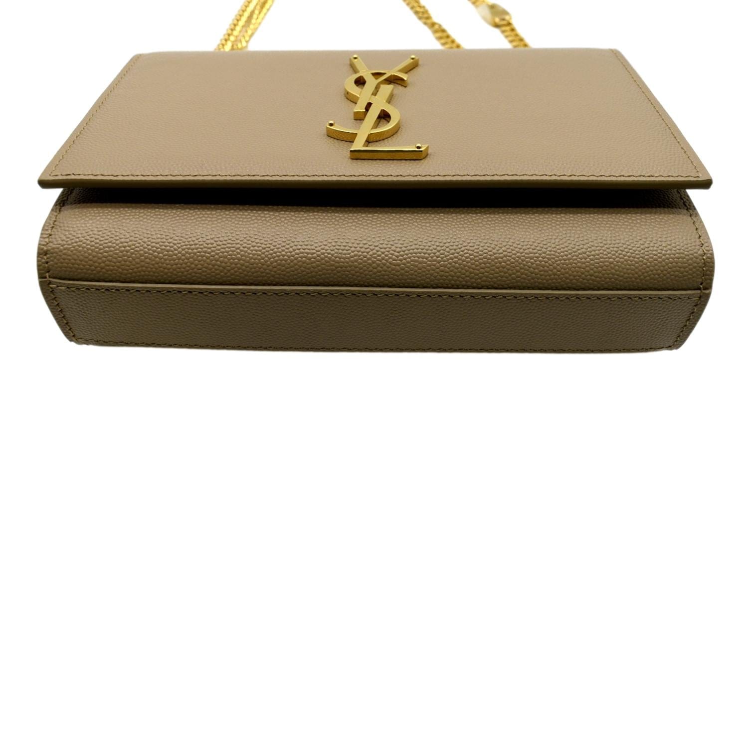 YVES SAINT LAURENT Kate Leather Chain Clutch Crossbody Bag Beige