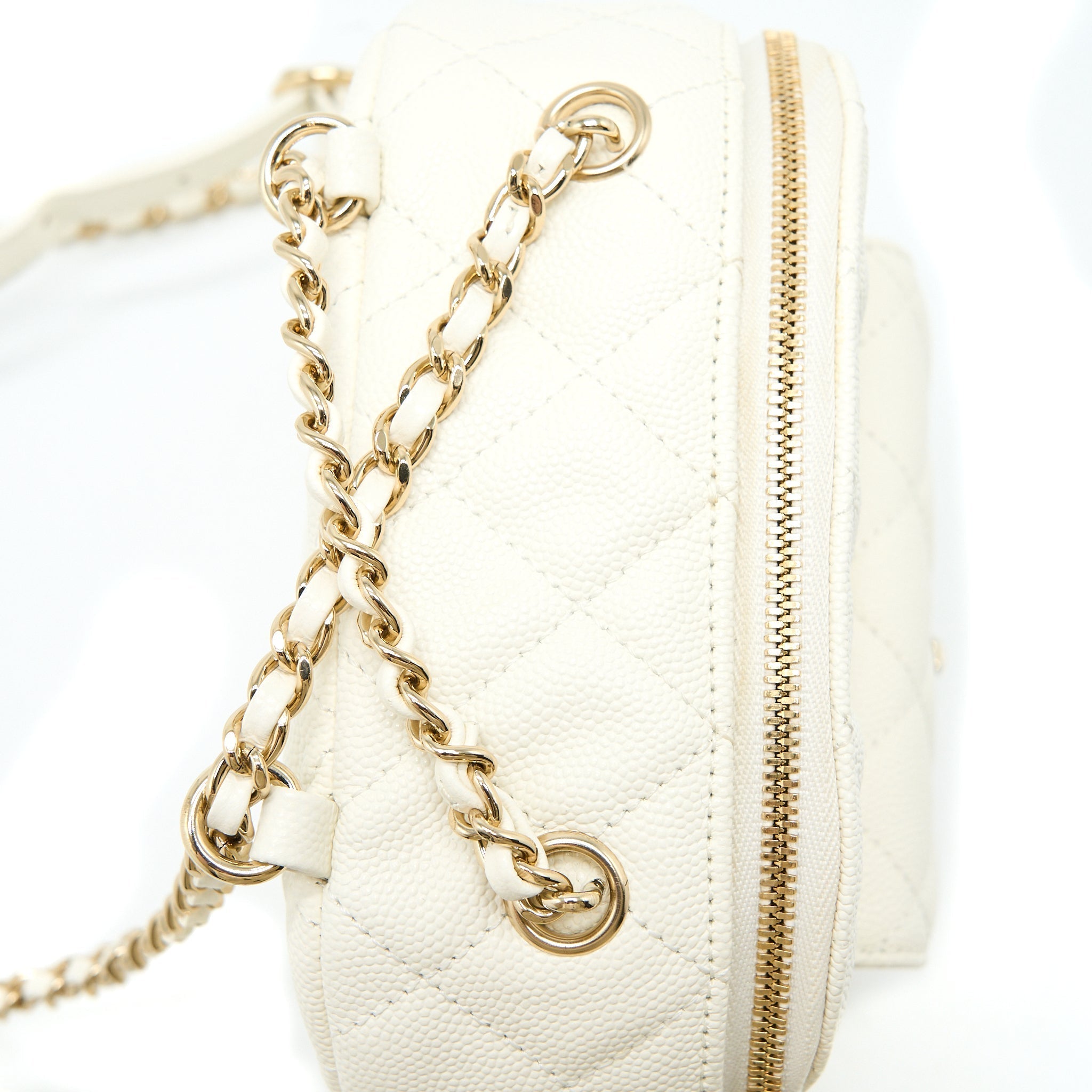 Chanel Quilted Mini CC Day Backpack Caviar White L
