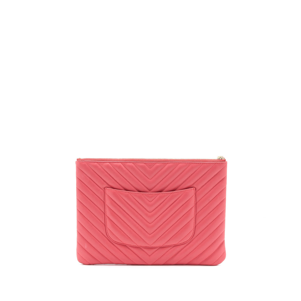 Chanel Chevron Clutch Lambskin Pink L