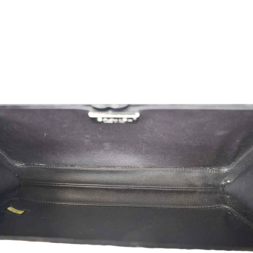CHANEL Chain Alligator Leather Clutch Bag Black
