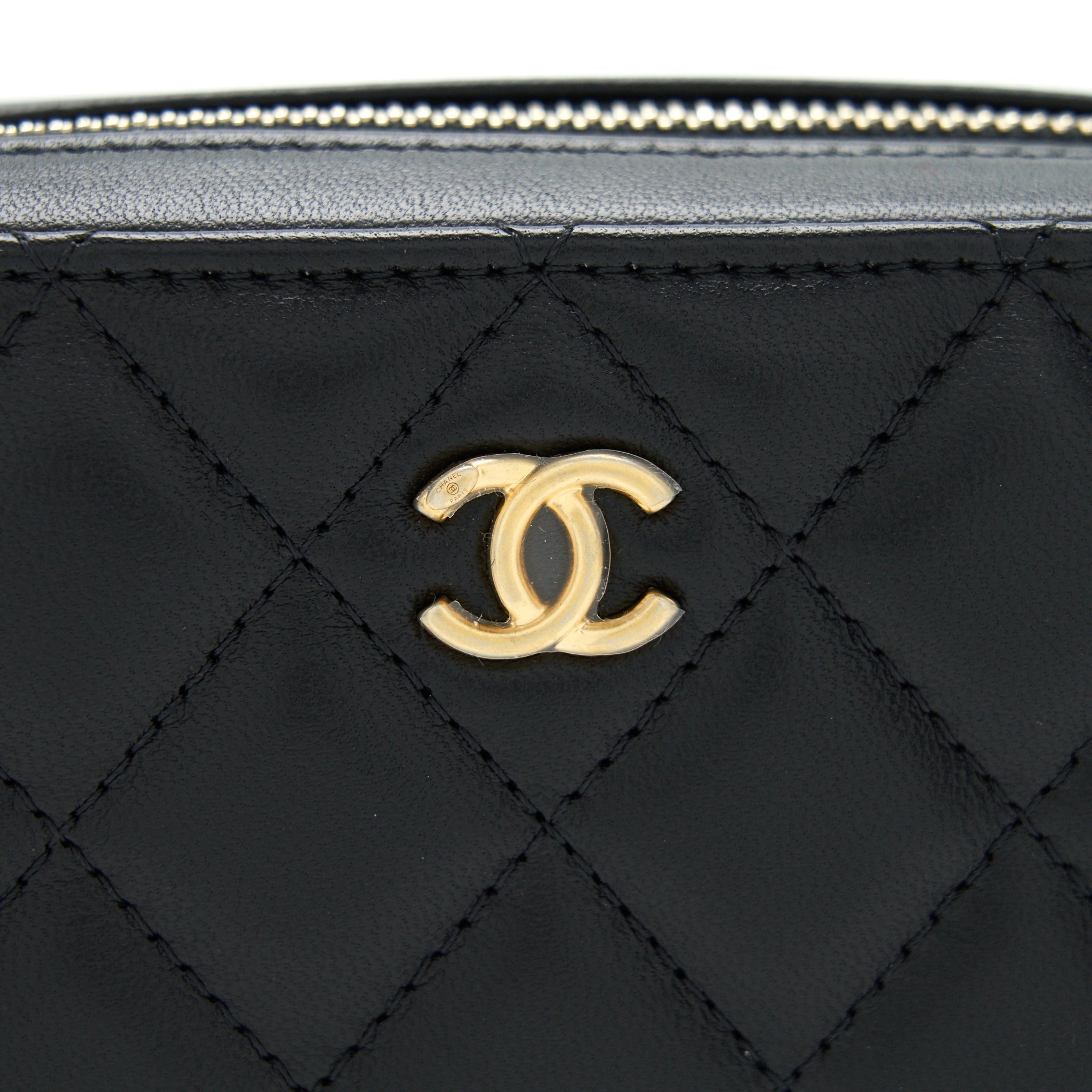 Chanel 22C Pearl Crush Mini Camera Case With Chain Black Lambskin