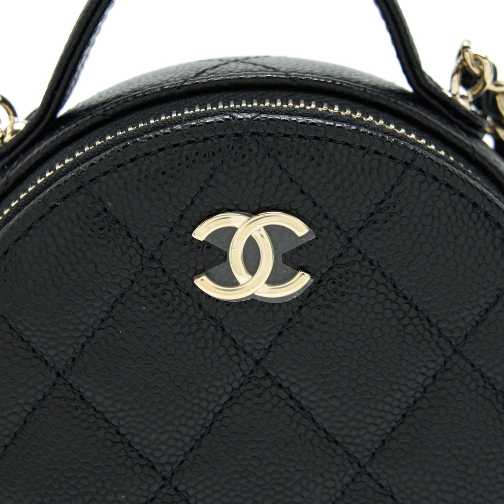 Chanel 22C Top Handle Round Vanity Black With Chain Caviar L
