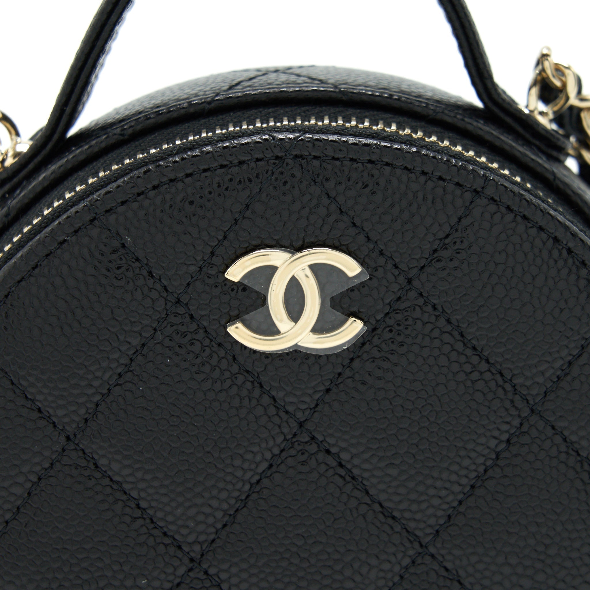 Chanel 22C Top Handle Round Vanity Black With Chain Caviar L