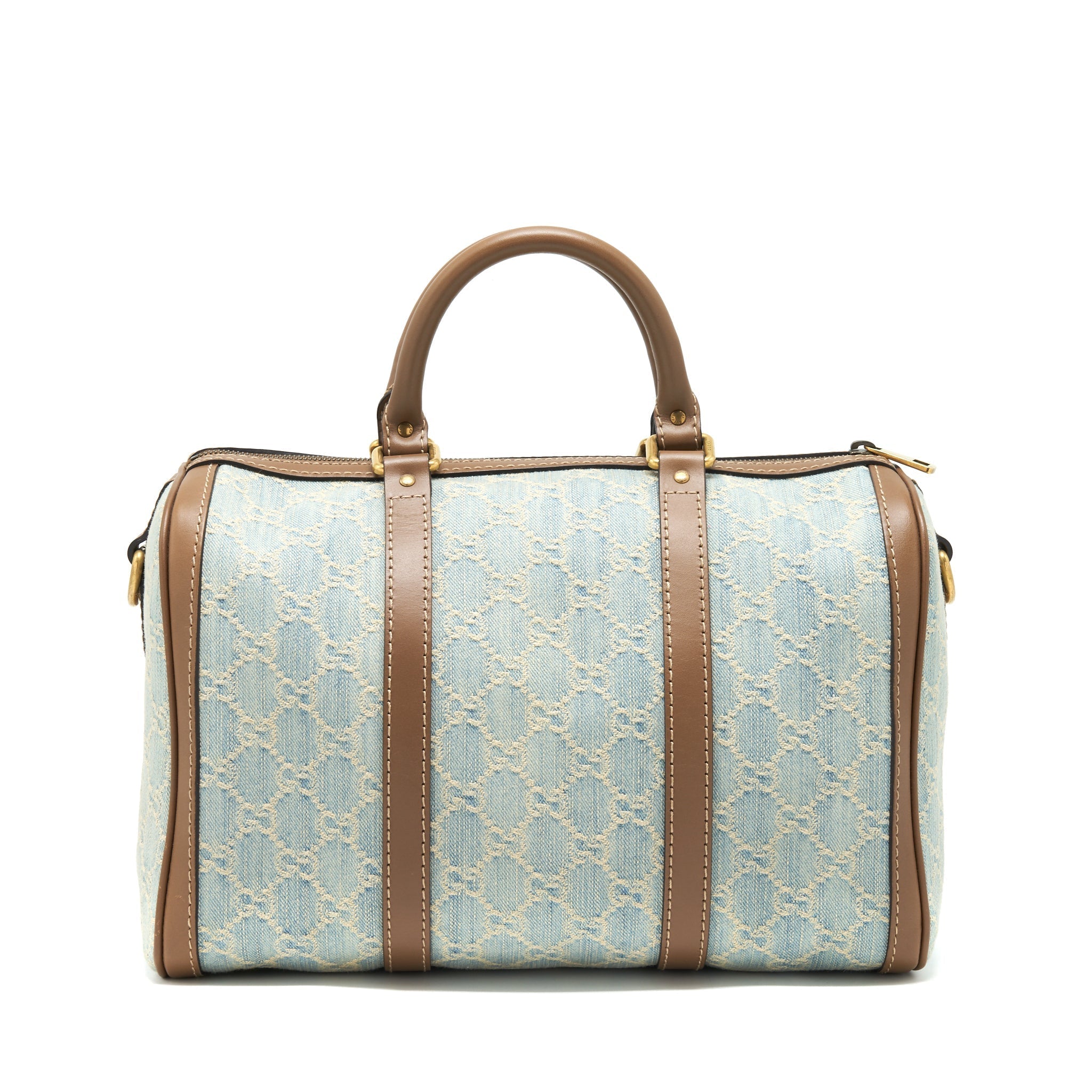 Gucci GG Denim Boston Bag With Cross Body Strap