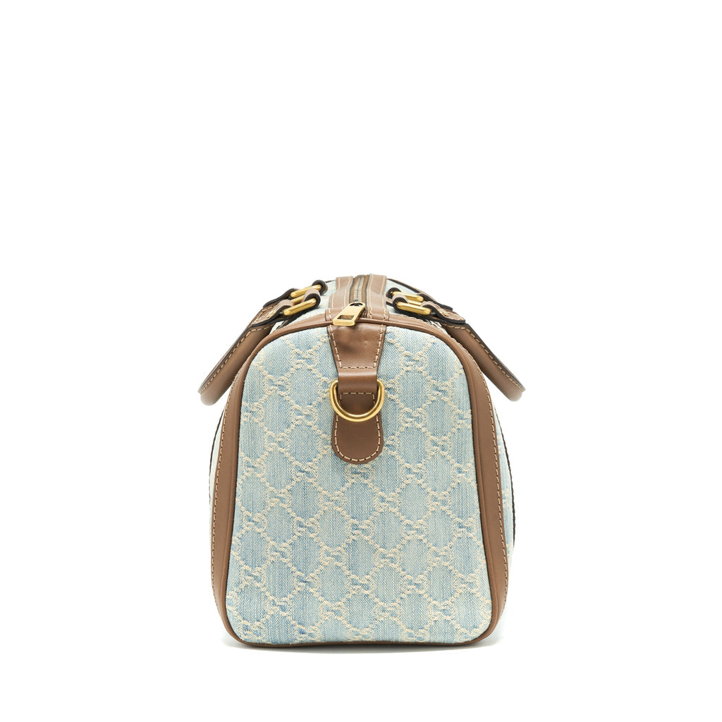 Gucci GG Denim Boston Bag With Cross Body Strap