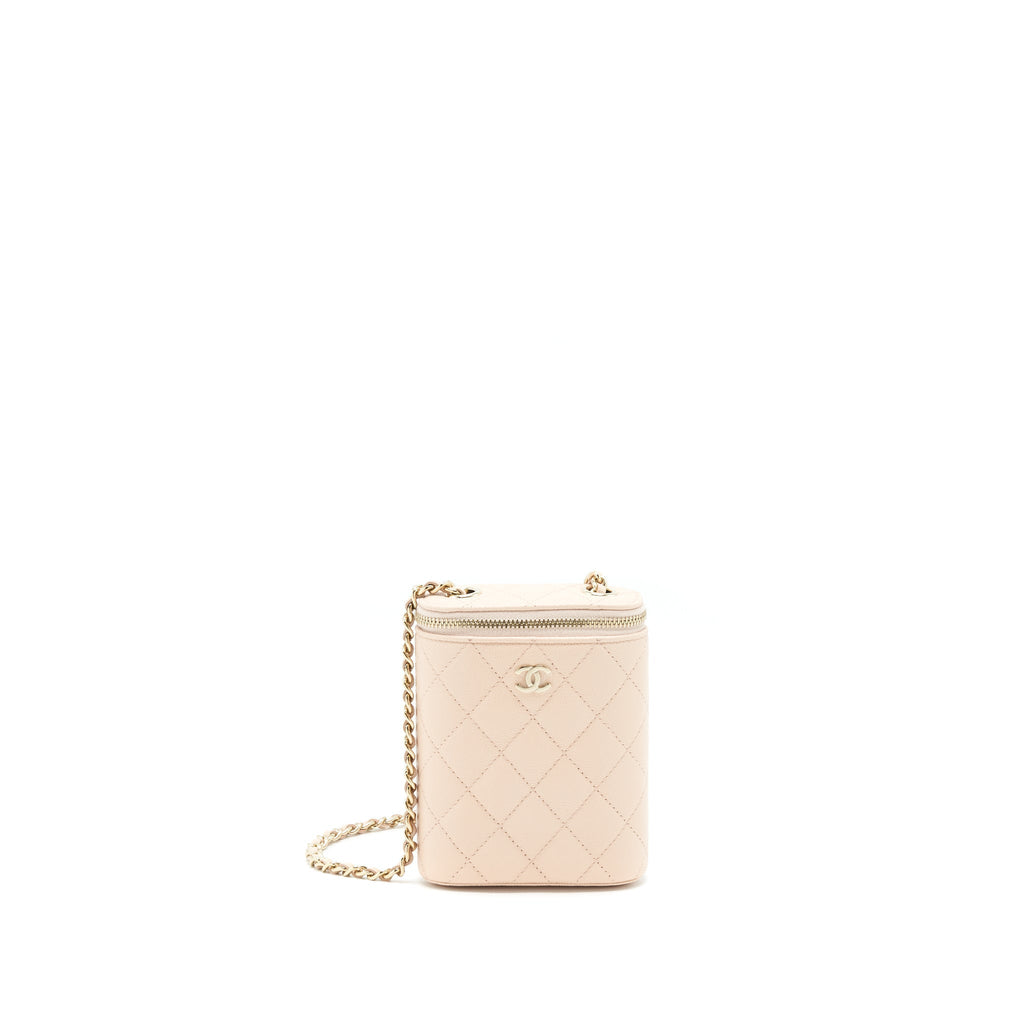Chanel 22C Light Beige Caviar Vertical Vanity With Chain L