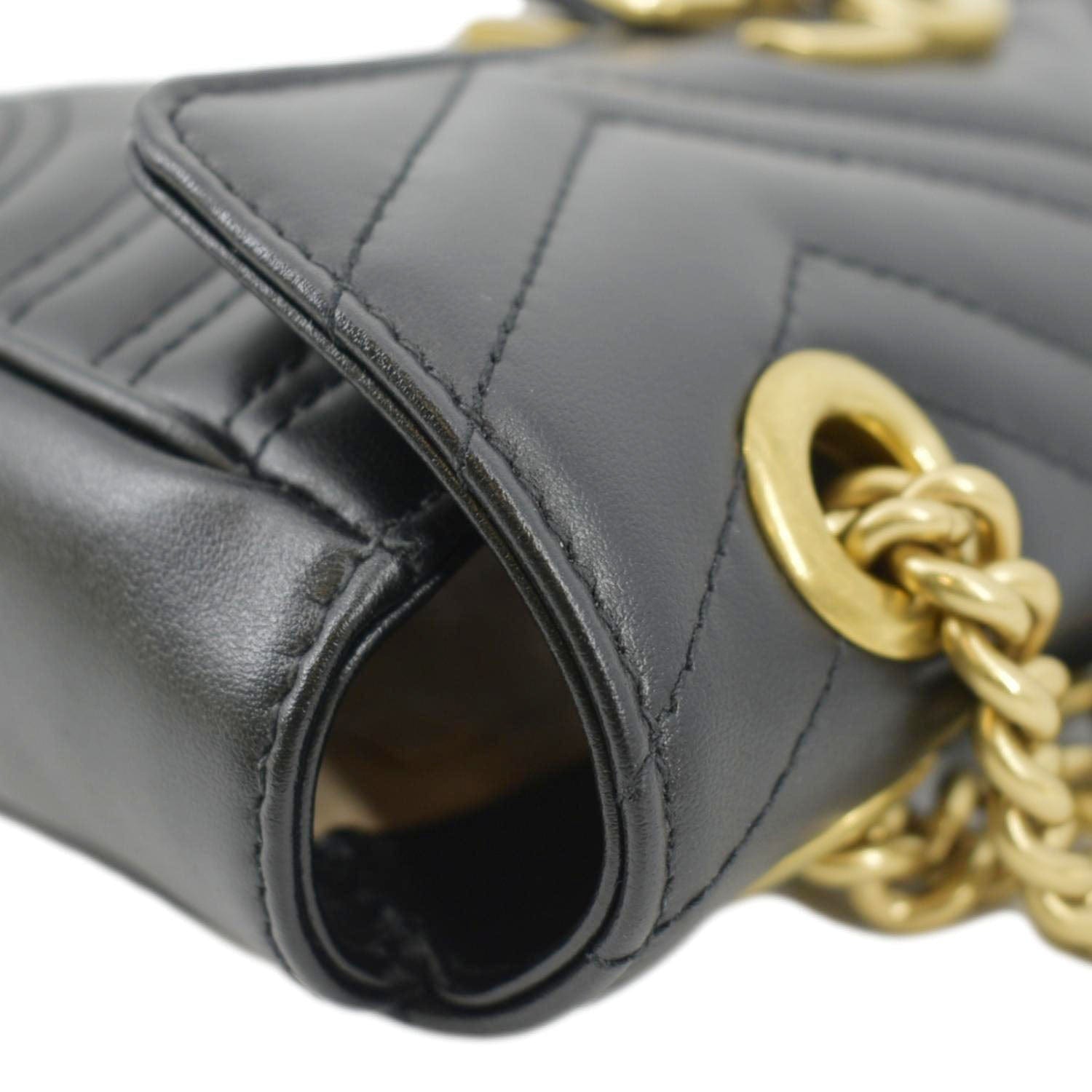 GUCCI GG Marmont Mini Leather Shoulder Bag Black 446744