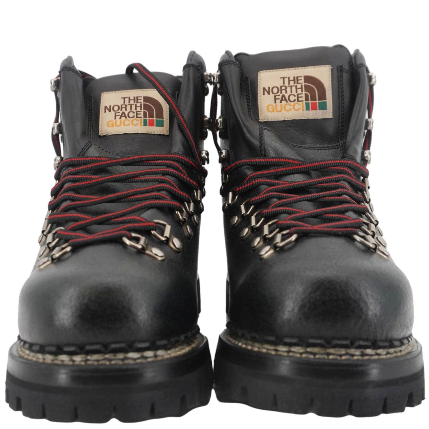 GUCCI X The North Face Calfskin Leather Ankle Boot Black 655401 Size 8 1/2