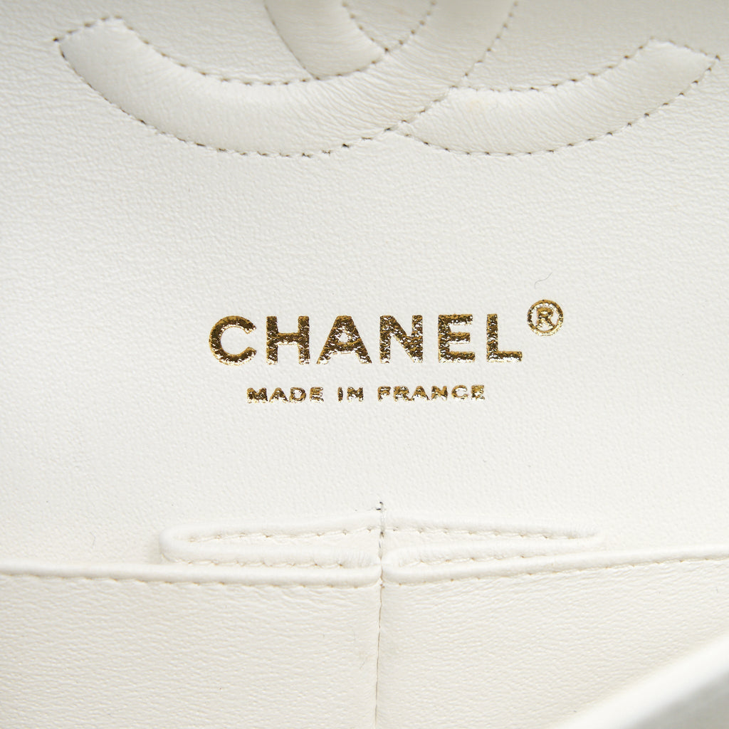 Chanel Medium Classic Double flap Bag Caviar White with L