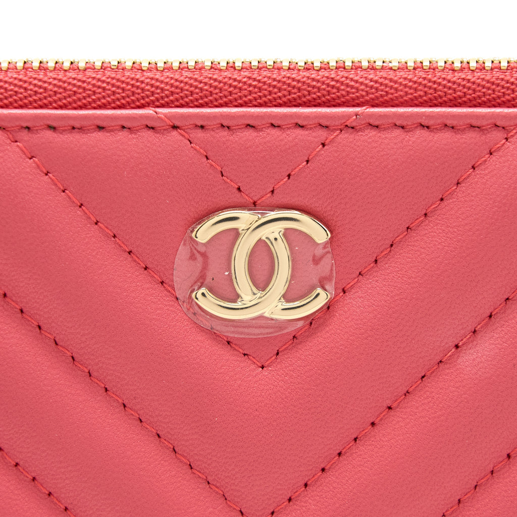 Chanel Chevron Clutch Lambskin Pink L