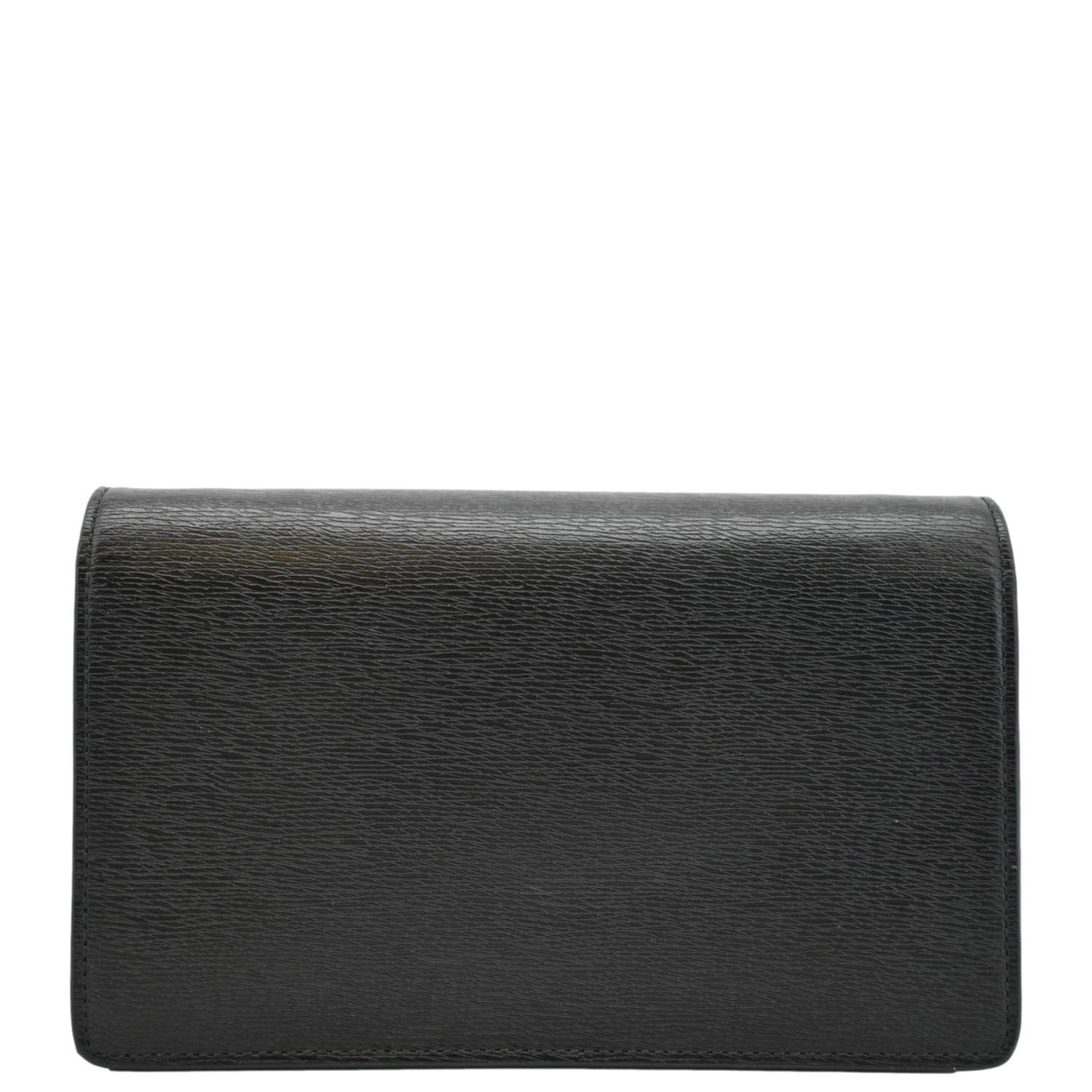 GUCCI Script Leather Chain Wallet Crossbody Bag Black 772643