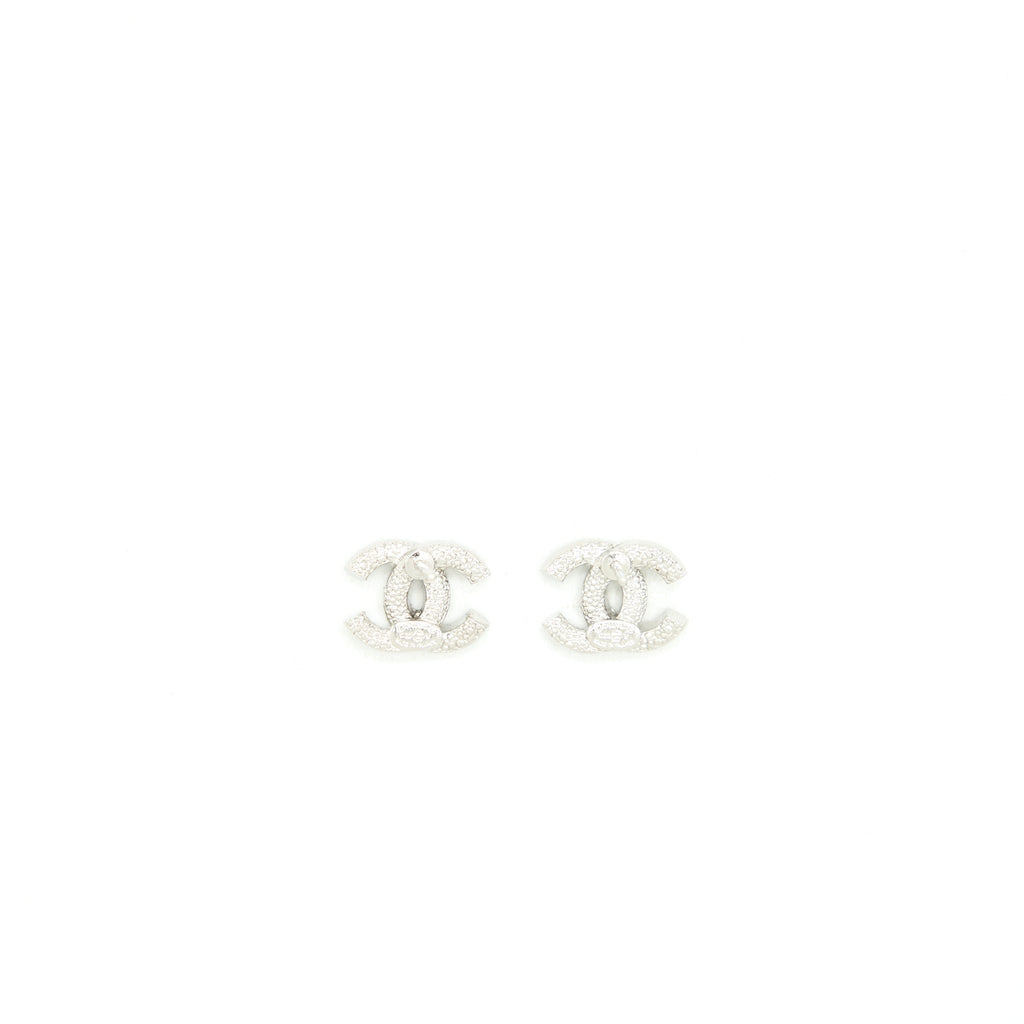 Chanel Mini Classic CC Logo Earrings Silver Tone