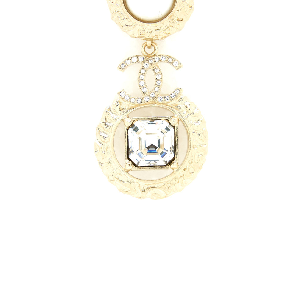 Chanel CC Logo With Pearls And Square Crystals Earrings L