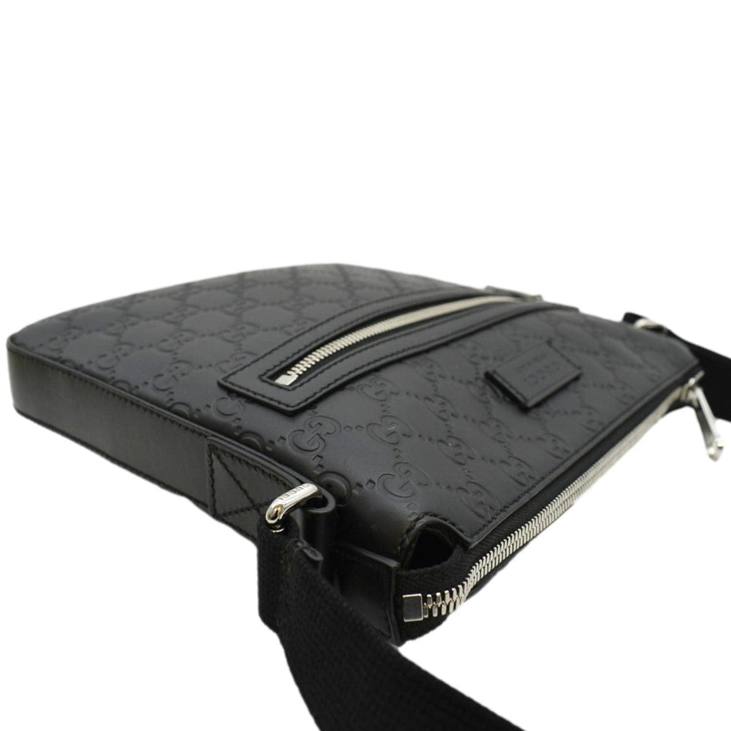 GUCCI GG Signature Leather Messenger Bag Black 406410