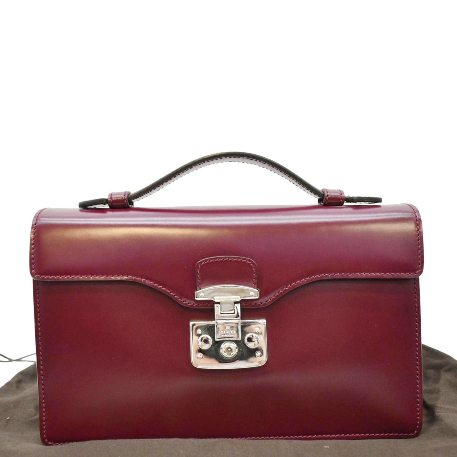 GUCCI Lady Lock Leather Top Handle Satchel Bag Purple Wine 331823