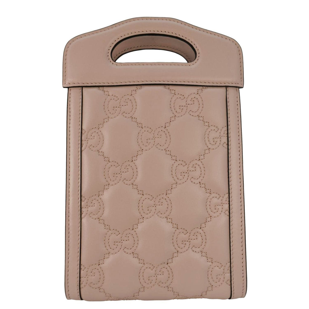 GUCCI GG Matelasse Mini Leather Top Handle Crossbody Bag Pink 723776