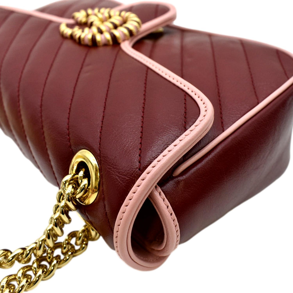 GUCCI GG Marmont Matelasse Leather Shoulder Bag Red 443497