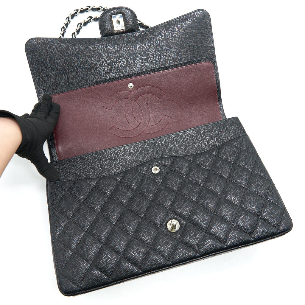CHANEL CAVIER CLASSIC MAXI DOUBLE FLAP BAG BLACK
