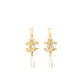 Chanel CC Pearl Drop Earrings Gold Tone