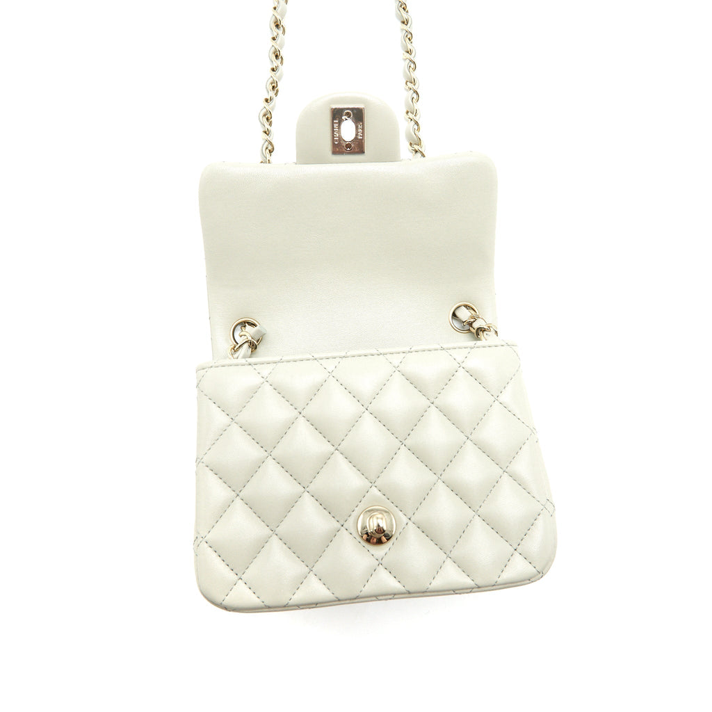 Chanel 22C Mini Square Flap Bag Lambskin Light Grey L