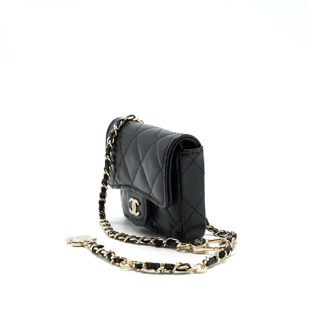 Chanel Flap  Holder Belt Bag With Chain Lambskin Black L