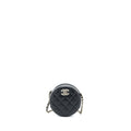 Chanel Crystal CC Logo Round Clutch with Chain Caviar Black L