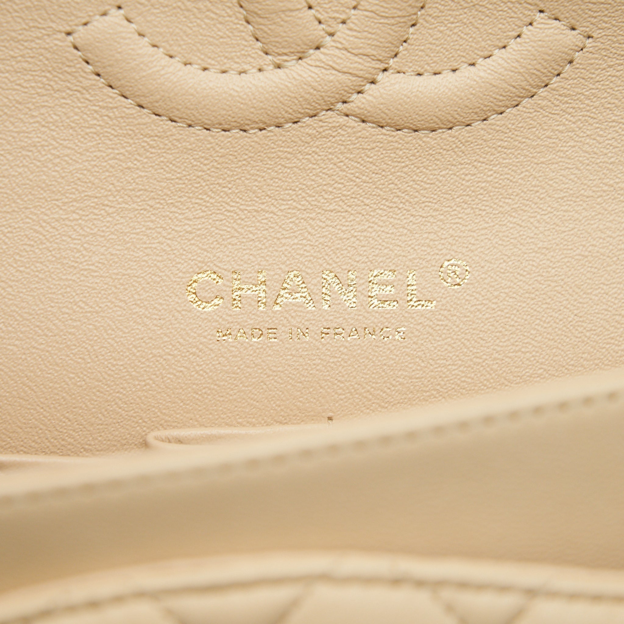CHANEL MEDIUM CLASSIC DOUBLE FLAP LAMBSKIN BEIGE WITH