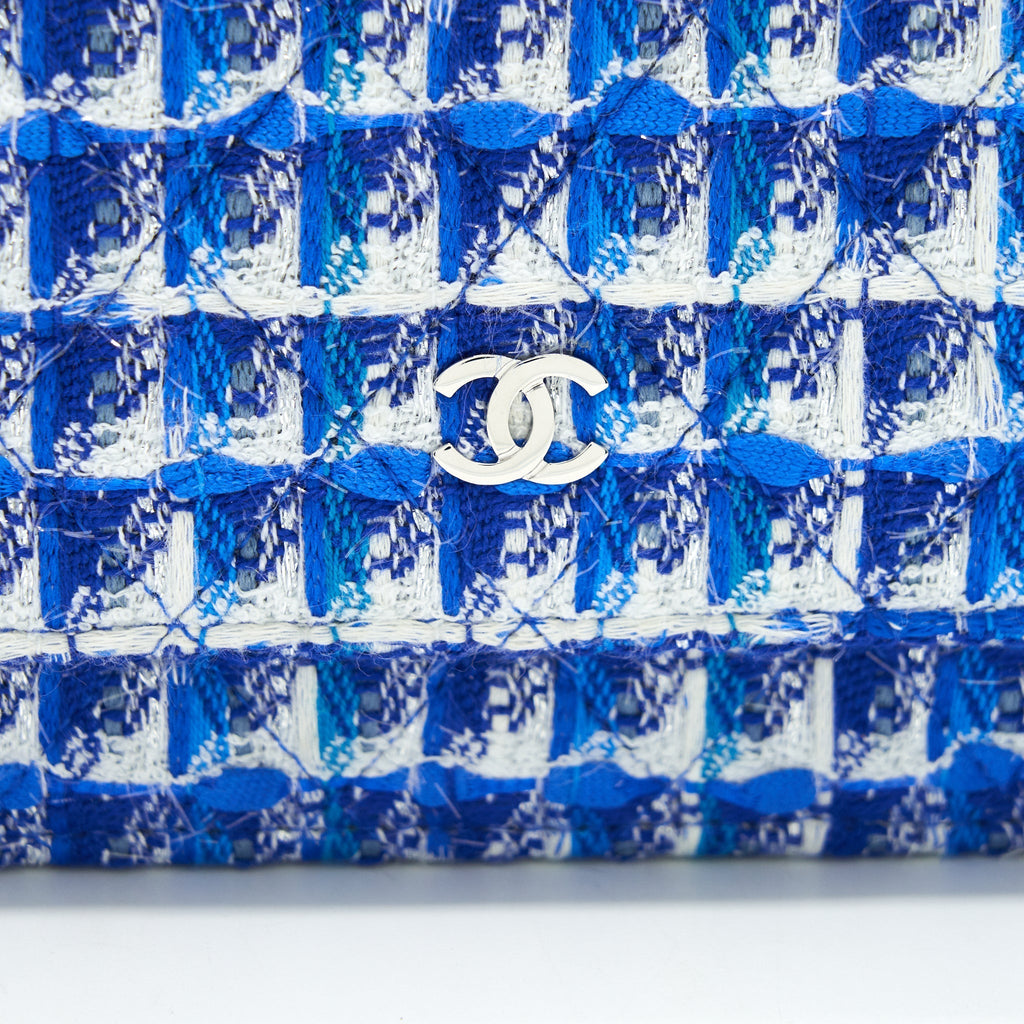 CHANEL Tweed Quilted Wallet On Chain WOC blue