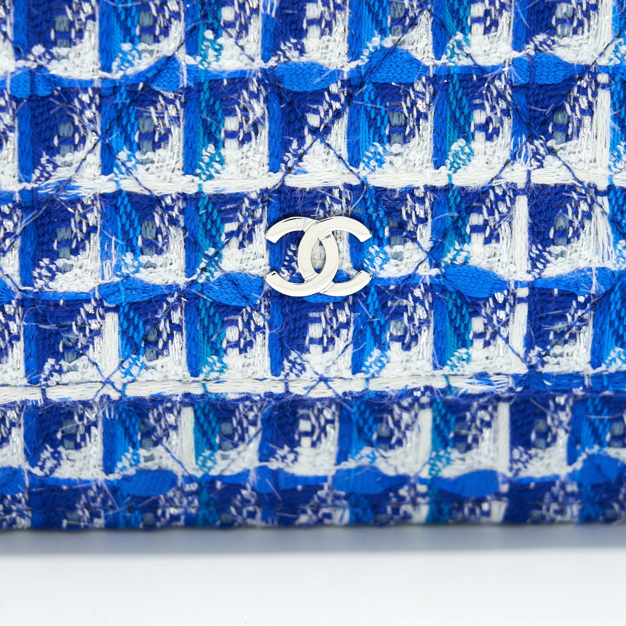 CHANEL Tweed Quilted Wallet On Chain WOC blue