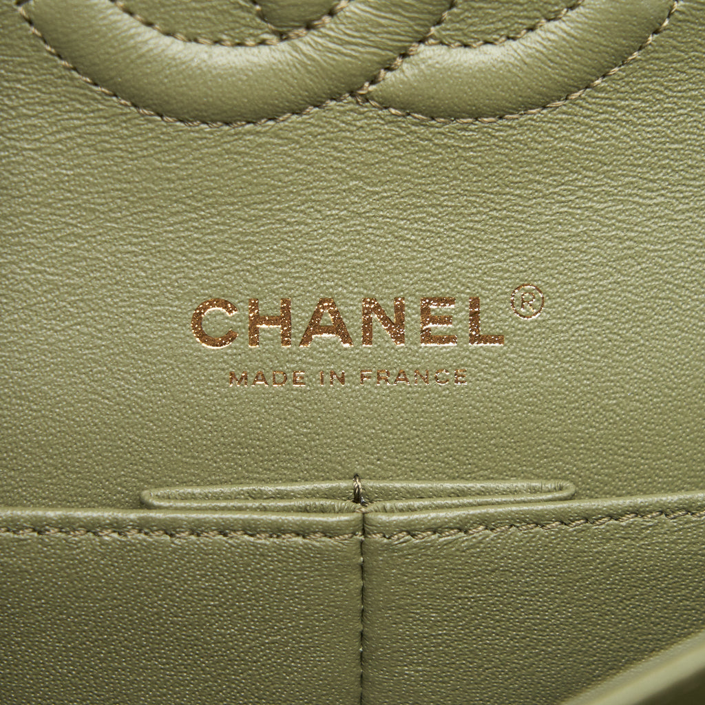 Chanel Chevron Medium Classic Double Flap Bag Olive-Green